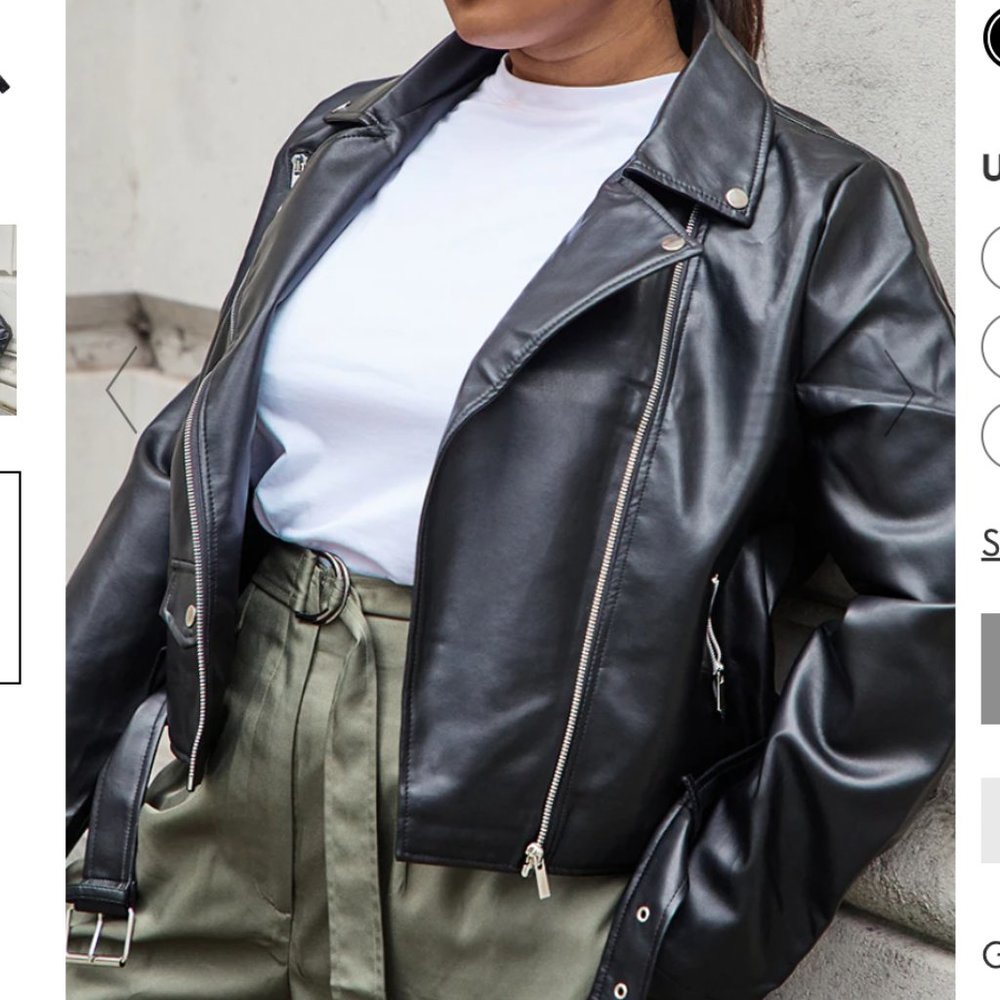 PLUS BLACK FAUX LEATHER ZIP DETAIL BIKER JACKET